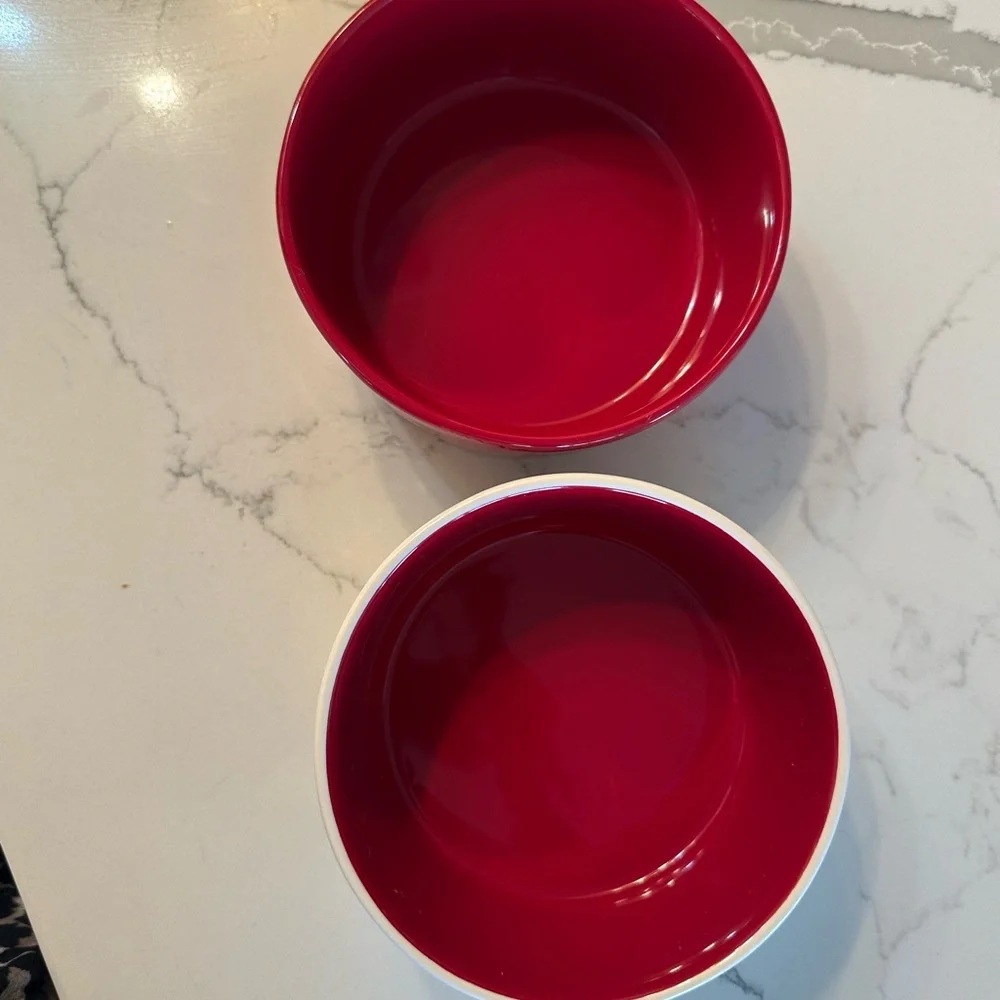 Red and White Dog Bowls